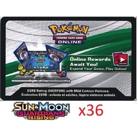 36 x Pokemon SM Guardians Rising Code TCGO Cards TCG Codes SENT WITHIN 12 HOURS