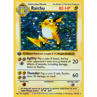 Raichu 14/102 Base Set 1st Edition Shadowless Holo Rare Pokemon Card NEAR MINT TCG