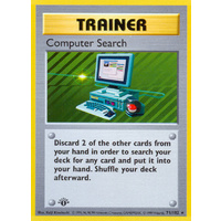 Computer Search 71/102 Base Set 1st Edition Shadowless Rare Trainer Pokemon Card NEAR MINT TCG
