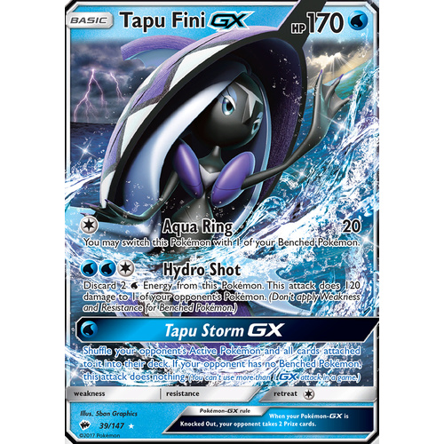 Tapu Fini GX 39/147 SM Burning Shadows Ultra Rare Holo Pokemon Card NEAR MINT TCG