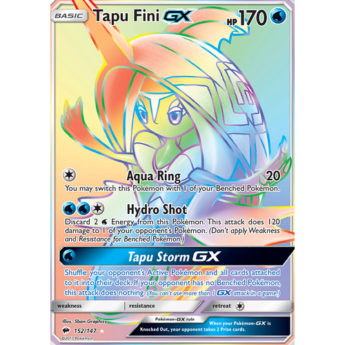 Tapu Fini GX 152/147 SM Burning Shadows Hyper Rare Full Art Holo Pokemon Card NEAR MINT TCG