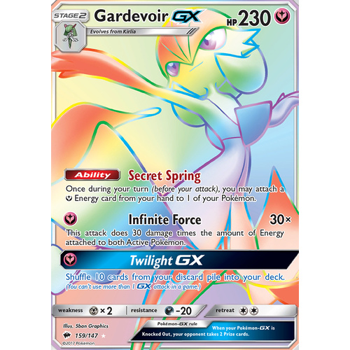Gardevoir GX 159/147 SM Burning Shadows Hyper Rare Full Art Holo Pokemon Card NEAR MINT TCG