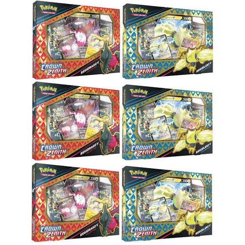 SEALED CASE 6x Pokemon CROWN ZENITH Collection Boxes (3 of each artwork- Regieleki and Regidrago) BRAND NEW AND SEALED