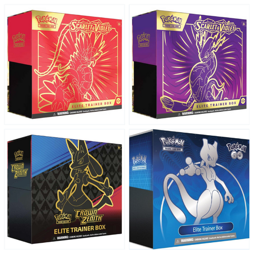 BUNDLE DEAL scarlet + violet + crown Zenith + Pokémon go 4 Elite Trainer Boxes BRAND NEW AND SEALED
