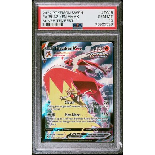 PSA 10 GEM MINT BLAZIKEN VMAX SILVER TEMPEST TG15