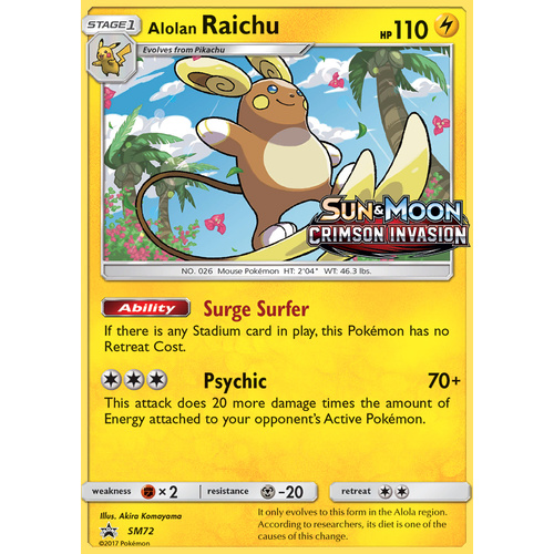 Alolan Raichu SM72 Black Star Promo Pokemon Card NEAR MINT TCG
