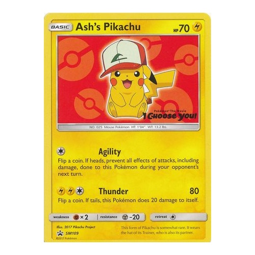 Ash's Pikachu SM109 Black Star Promo Pokemon Card NEAR MINT TCG