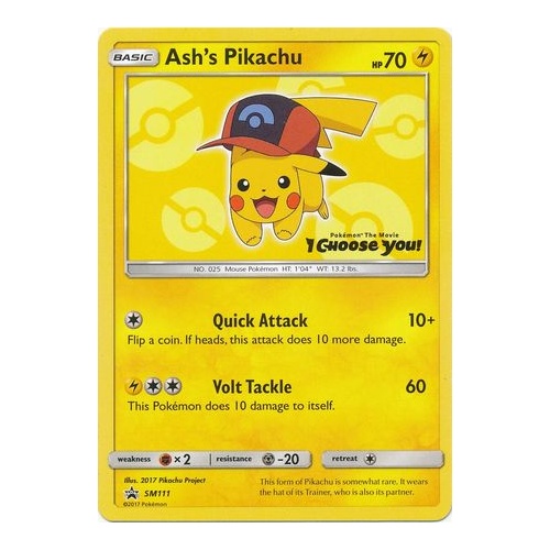 Ash's Pikachu SM111 Black Star Promo Pokemon Card NEAR MINT TCG