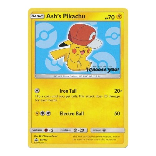 Ash's Pikachu SM113 Black Star Promo Pokemon Card NEAR MINT TCG