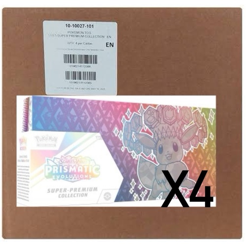SEALED CASE 4x Pokemon Prismatic Evolutions Super Premium Collection Box BRAND NEW AND SEALED