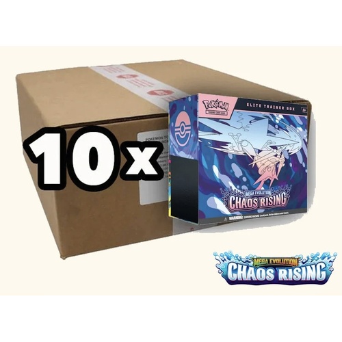 PRE ORDDER SEALED CASE 10X Pokemon Mega Evolution CHAOS RISING Elite Trainer Boxes BRAND NEW AND SEALED