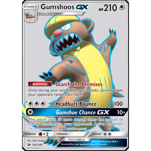 Gumshoos GX 145/149 SM Base Set Holo Full Art Ultra Rare Pokemon Card NEAR MINT TCG