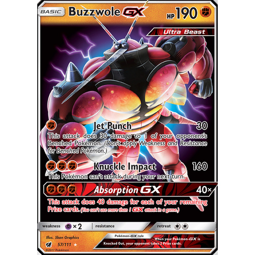 Buzzwole GX 57/111 SM Crimson Invasion Ultra Rare Holo Pokemon Card MINT TCG