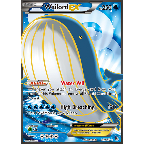 Wailord EX 147/160 XY Primal Clash Ultra Rare Full Art Holo Pokemon Card NEAR MINT TCG