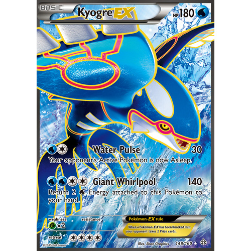 Kyogre EX 148/160 XY Primal Clash Ultra Rare Full Art Holo Pokemon Card NEAR MINT TCG