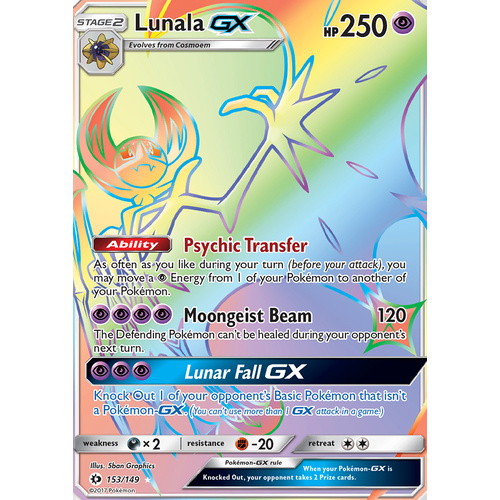 Lunala GX 153/149 SM Base Set Holo Full Art Hyper Rare Pokemon Card NEAR MINT TCG