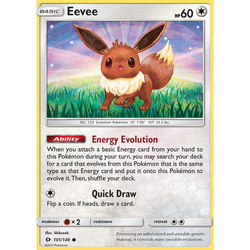 Eevee 101/149 SM Base Set Common Pokemon Card NEAR MINT TCG