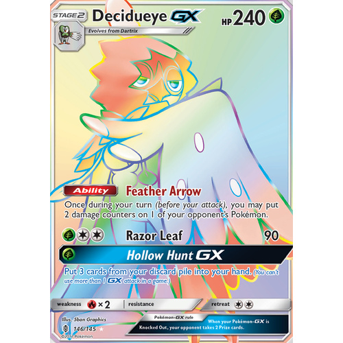 Decidueye GX 146/145 SM Guardians Rising Hyper Rare Full Art Holo Pokemon Card