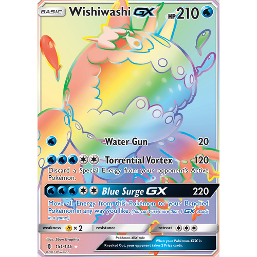 Wishiwashi GX 151/145 SM Guardians Rising Hyper Rare Full Art Holo Pokemon Card