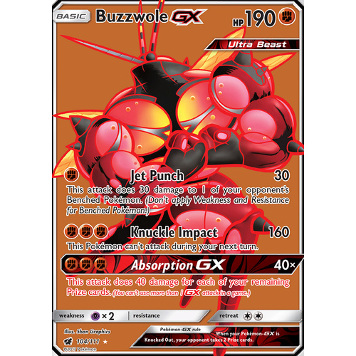 Buzzwole GX 104/111 SM Crimson Invasion Ultra Rare Full Art Holo Pokemon Card