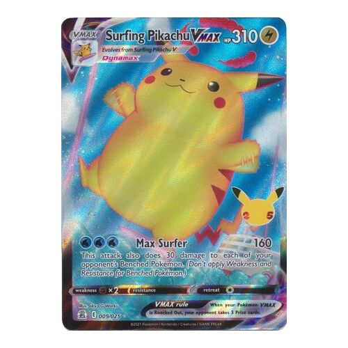 Surfing Pikachu Vmax 9/25 SWSH Celebrations Holo Ultra Rare Pokemon Card NEAR MINT TCG