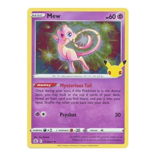 Mew 11/25 SWSH Celebrations Holo Rare Pokemon Card NEAR MINT TCG
