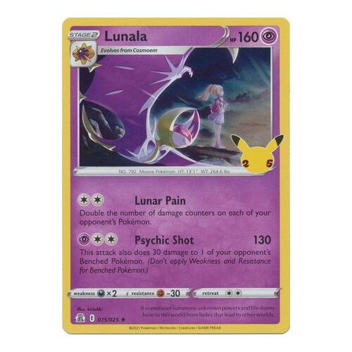 Lunala 15/25 SWSH Celebrations Holo Rare Pokemon Card NEAR MINT TCG