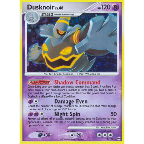 Dusknoir 1/100 DP Stormfront Holo Rare Pokemon Card NEAR MINT TCG