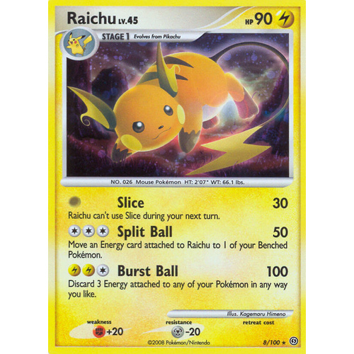 Raichu 8/100 DP Stormfront Holo Rare Pokemon Card NEAR MINT TCG