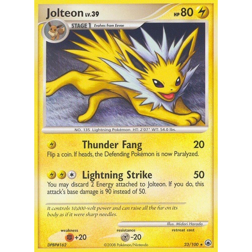 Jolteon 23/100 DP Majestic Dawn Rare Pokemon Card NEAR MINT TCG