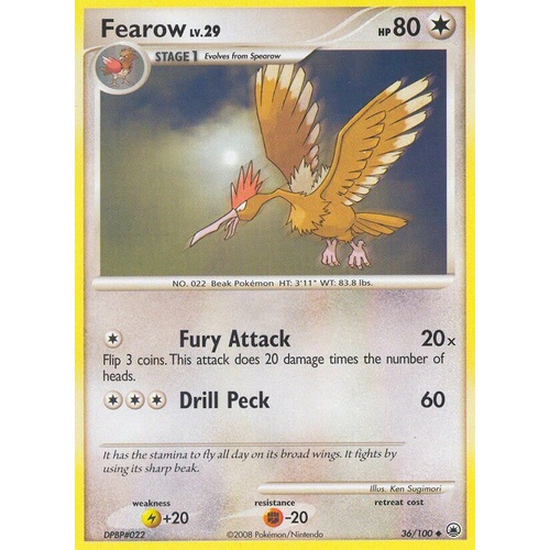 Fearow 36/100 DP Majestic Dawn Uncommon Pokemon Card NEAR MINT TCG