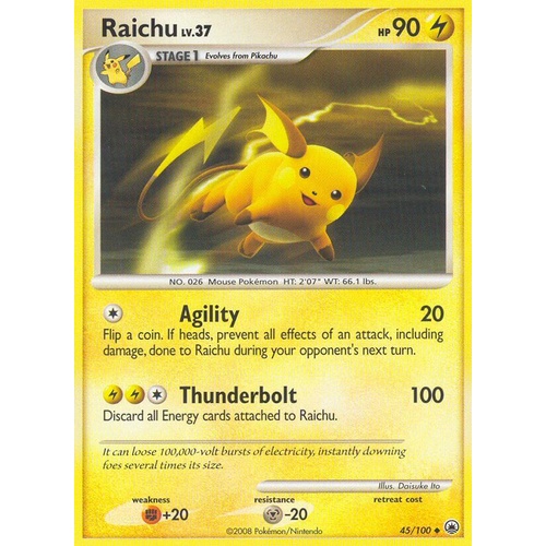 Raichu 45/100 DP Majestic Dawn Uncommon Pokemon Card NEAR MINT TCG