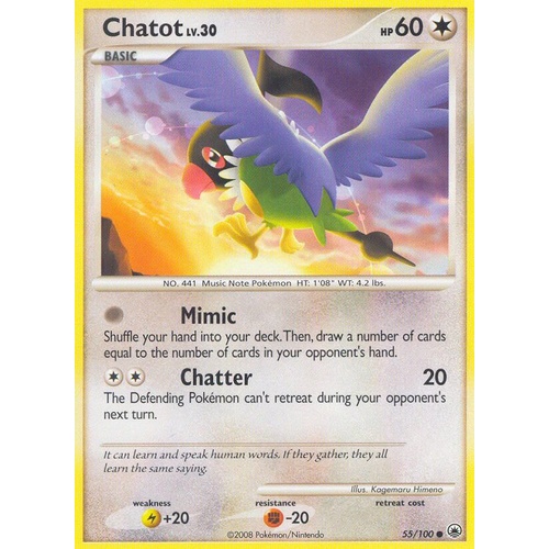 Chatot 55/100 DP Majestic Dawn Common Pokemon Card NEAR MINT TCG