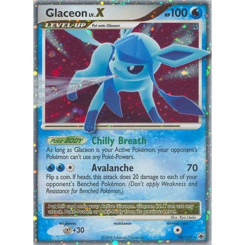 Glaceon Lv. X 98/100 DP Majestic Dawn Holo Ultra Rare Pokemon Card NEAR MINT TCG