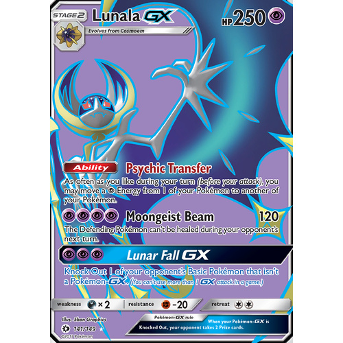 Lunala GX 141/149 SM Base Set Holo Full Art Ultra Rare Pokemon Card NEAR MINT TCG
