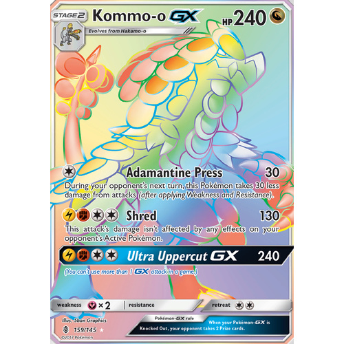Kommo-o GX 159/145 SM Guardians Rising Hyper Rare Full Art Holo Pokemon Card