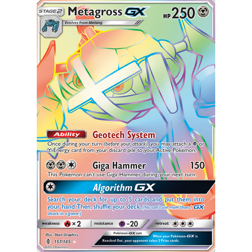 Metagross GX 157/145 SM Guardians Rising Hyper Rare Full Art Holo Pokemon Card