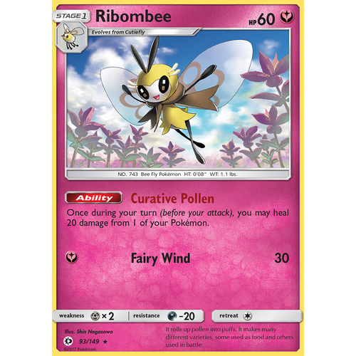 RIBOMBEE 93/149 Pokemon Sun & Moon Base Set HOLO RARE Card