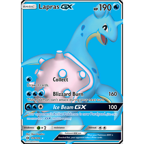 Lapras GX 139/149 SM Base Set Holo Full Art Ultra Rare Pokemon Card NEAR MINT TCG