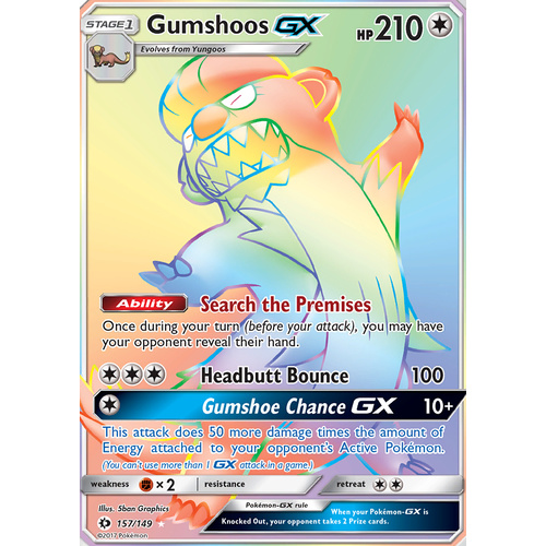 Gumshoos GX 157/149 SM Base Set Holo Full Art Hyper Rare Pokemon Card NEAR MINT TCG