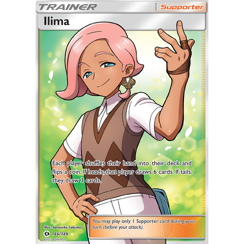 Ilima 146/149 SM Base Set Holo Full Art Ultra Rare Pokemon Card NEAR MINT TCG