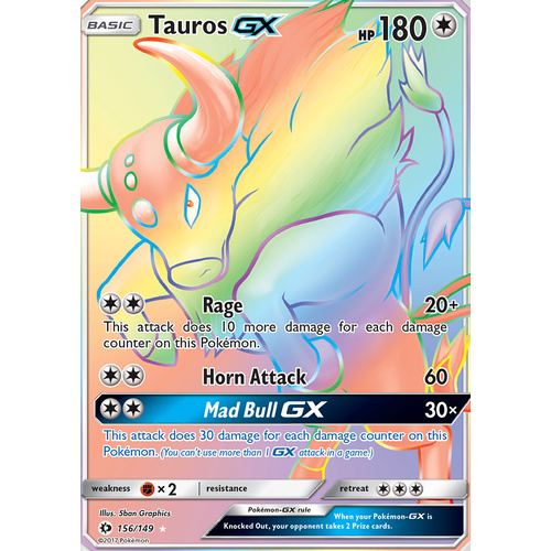 Tauros GX 156/149 SM Base Set Holo Full Art Hyper Rare Pokemon Card NEAR MINT TCG