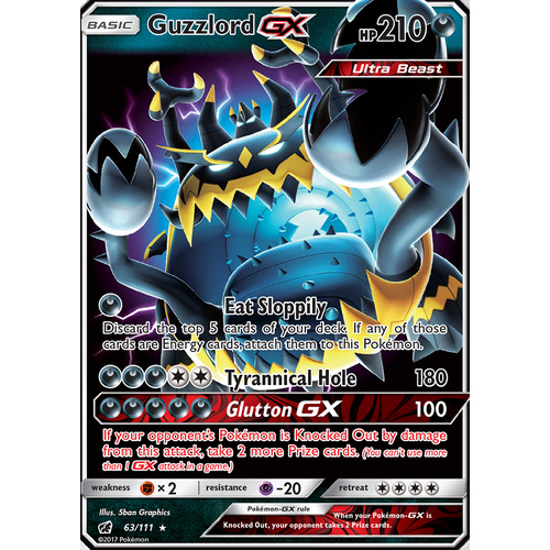 Guzzlord GX 63/111 SM Crimson Invasion Ultra Rare Holo Pokemon Card MINT BEAST