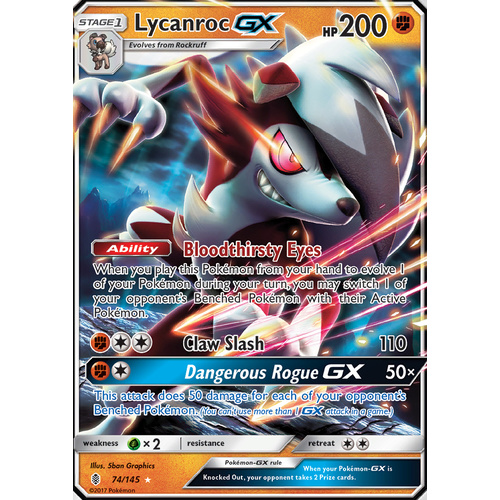 Lycanroc GX 74/145 SM Guardians Rising Ultra Rare Pokemon Card MINT TCG