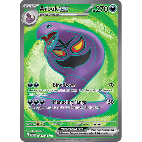 Arbok EX 185/165 SV 151 Full Art Secret Rare Holo Pokemon Card NEAR MINT TCG