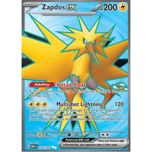 Zapdos EX 192/165 SV 151 Full Art Secret Rare Holo Pokemon Card NEAR MINT TCG