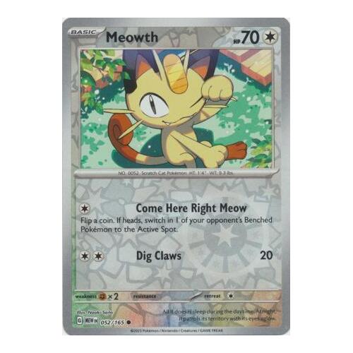 Meowth 052/165 SV 151 Reverse Holo Common Pokemon Card NEAR MINT TCG