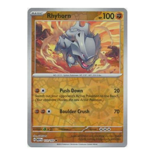 Rhyhorn 111/165 SV 151 Reverse Holo Common Pokemon Card NEAR MINT TCG