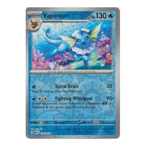 Vaporeon 134/165 SV 151 Reverse Holo Rare Pokemon Card NEAR MINT TCG