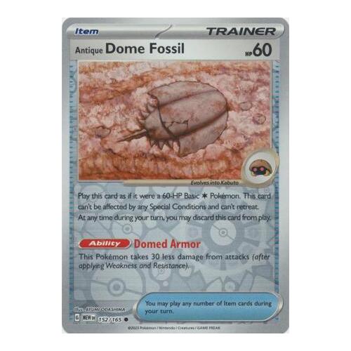 Antique Dome Fossil 152/165 SV 151 Reverse Holo Common Pokemon Card NEAR MINT TCG